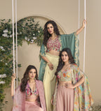 Amulya Salmon Fusion Wear Drape skirt Set