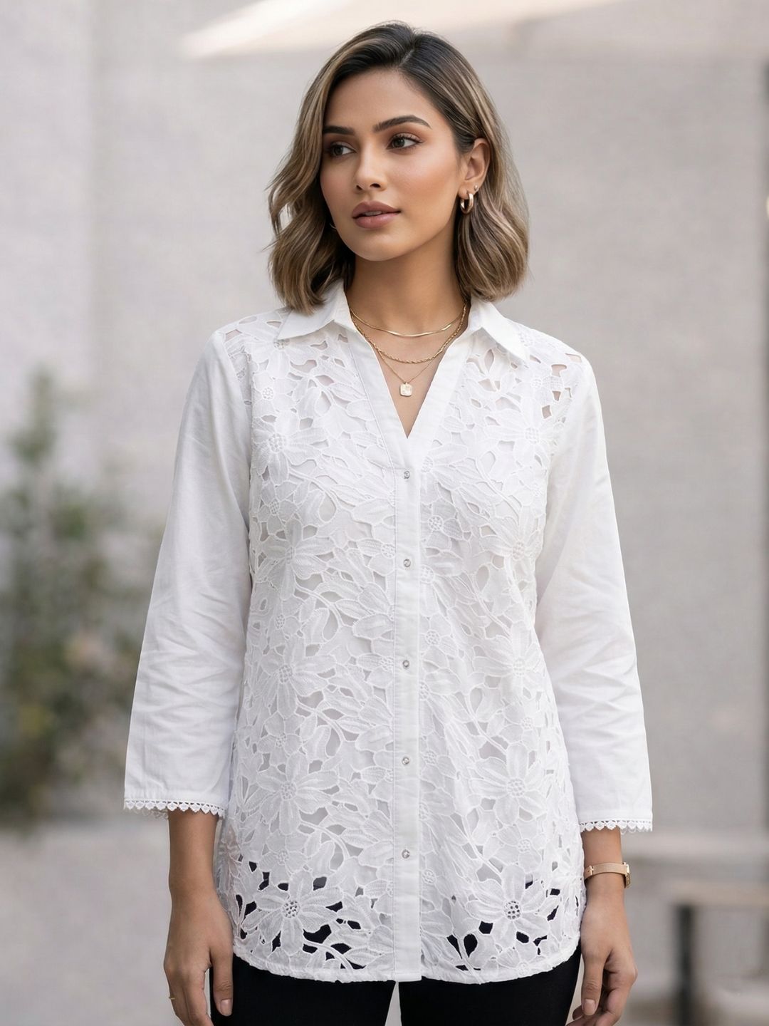 Perka babbles schiffli cotton shirt