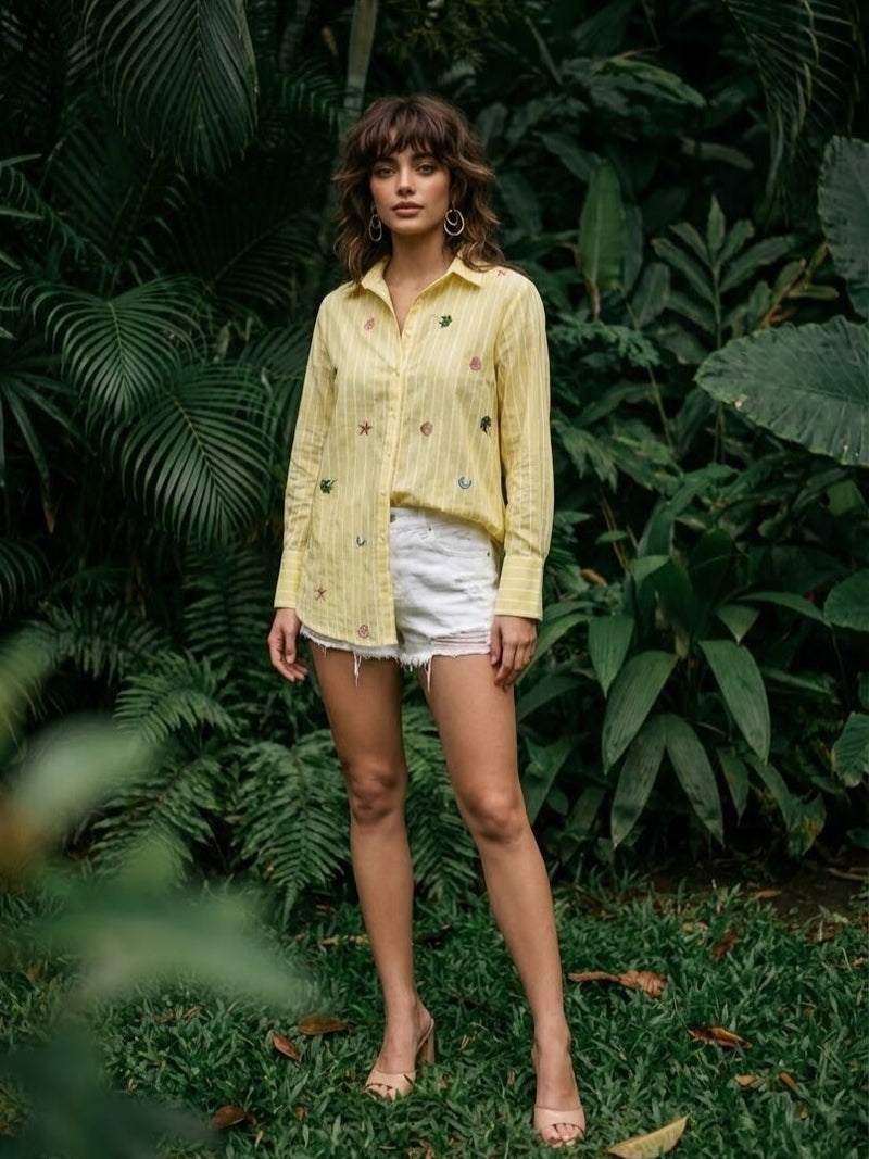 Ivanka canary stripes embroidery cotton shirt