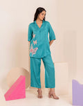 Iti Cyan Embroidery Cotton Co-ord Set