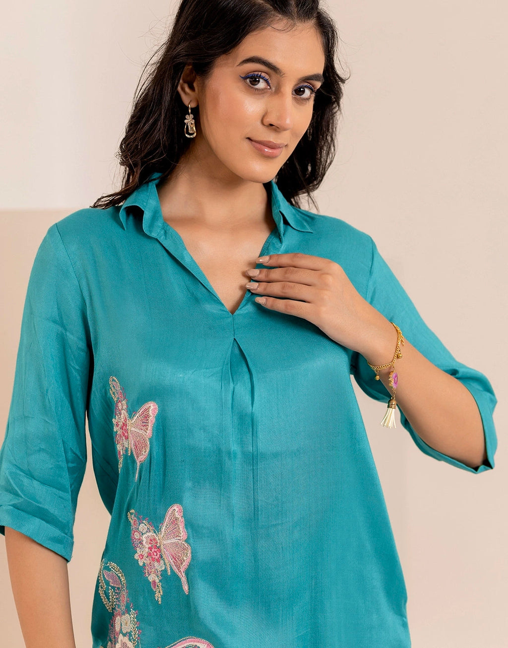Iti Cyan Embroidery Cotton Co-ord Set