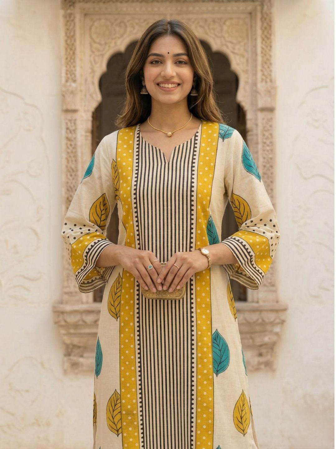Virosh canary printed cotton kurta pant set