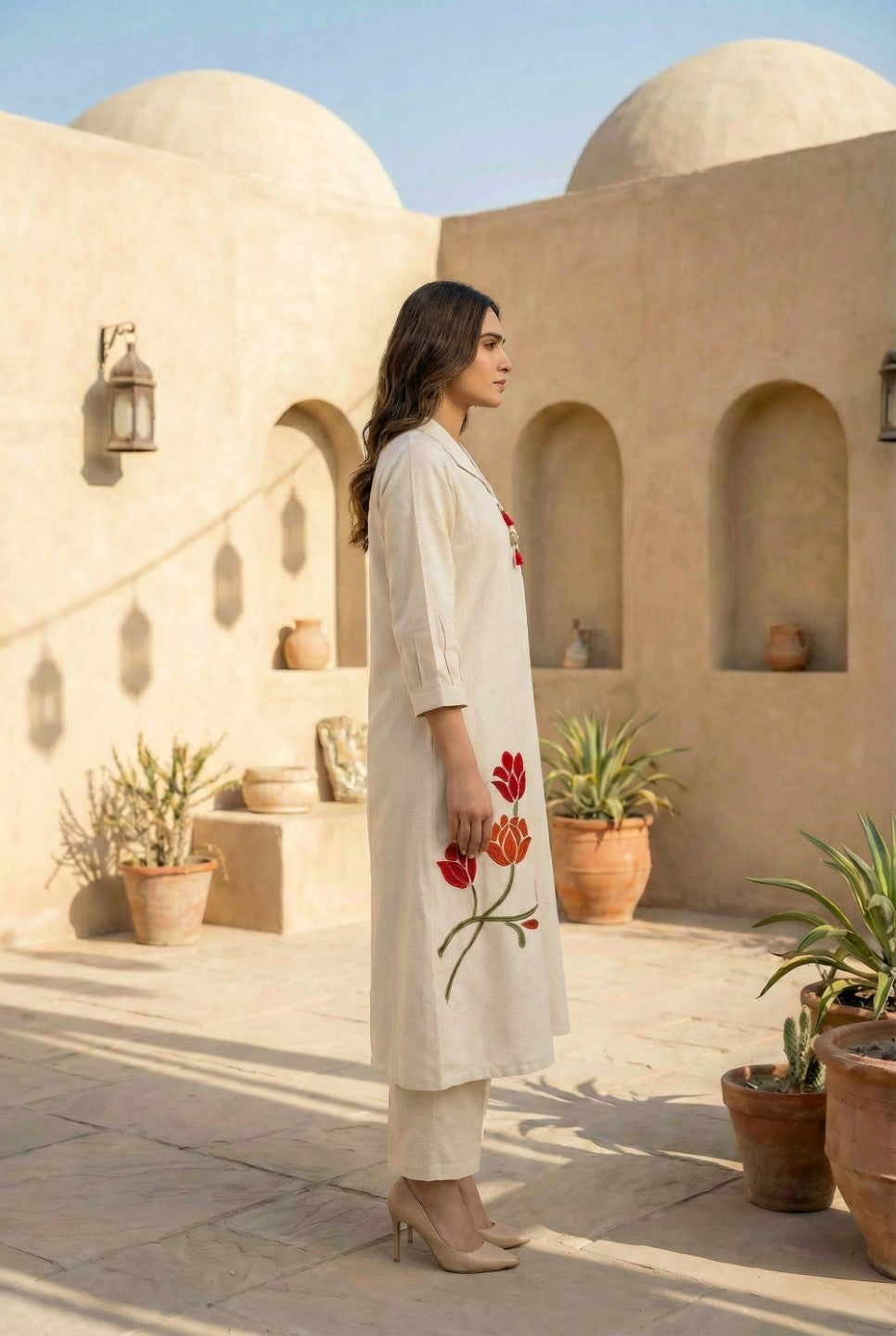 Sargi Harp embroidery Cotton kurta pant set