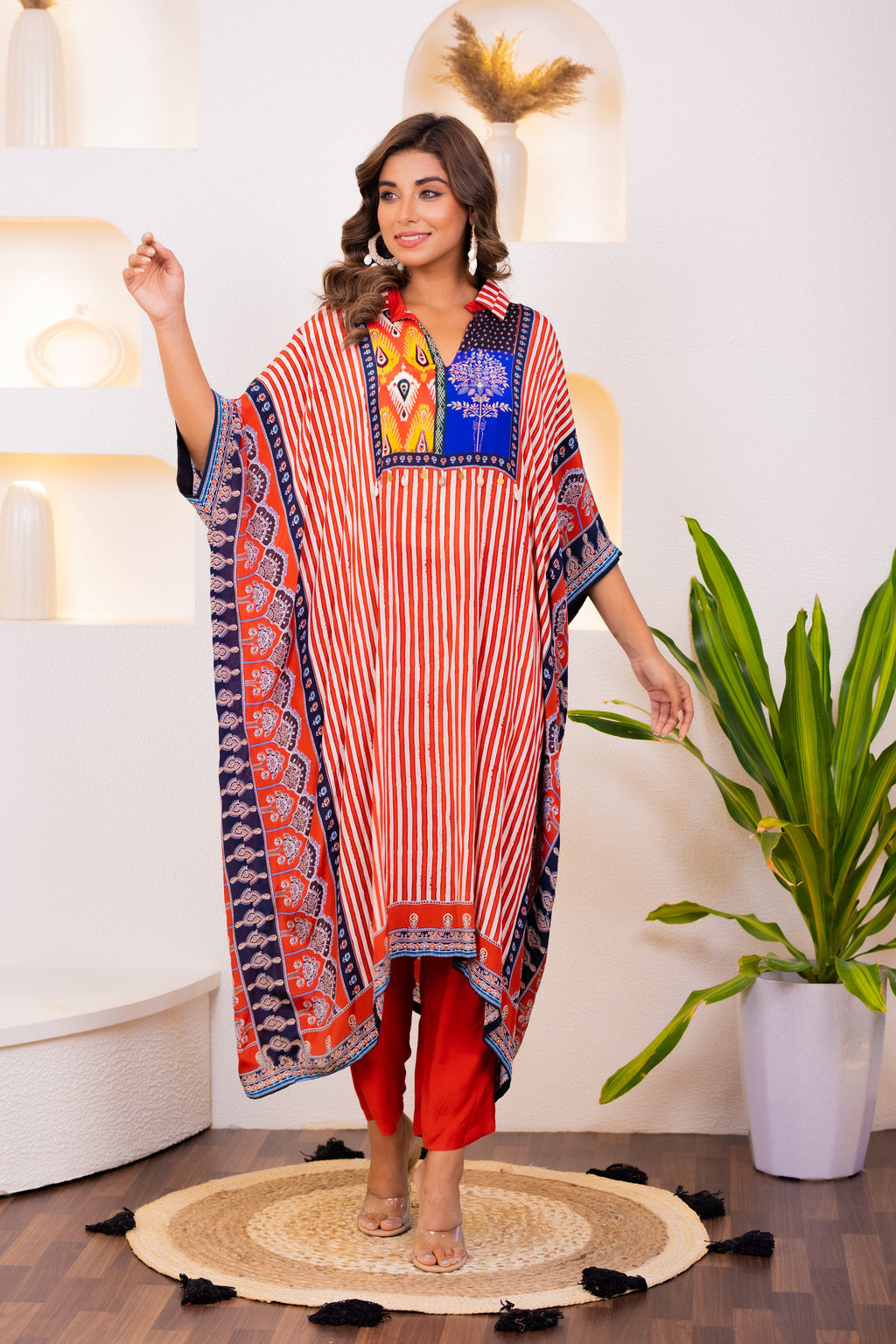Maurya Scarlet Premium Muslin Kaftan Pant Set
