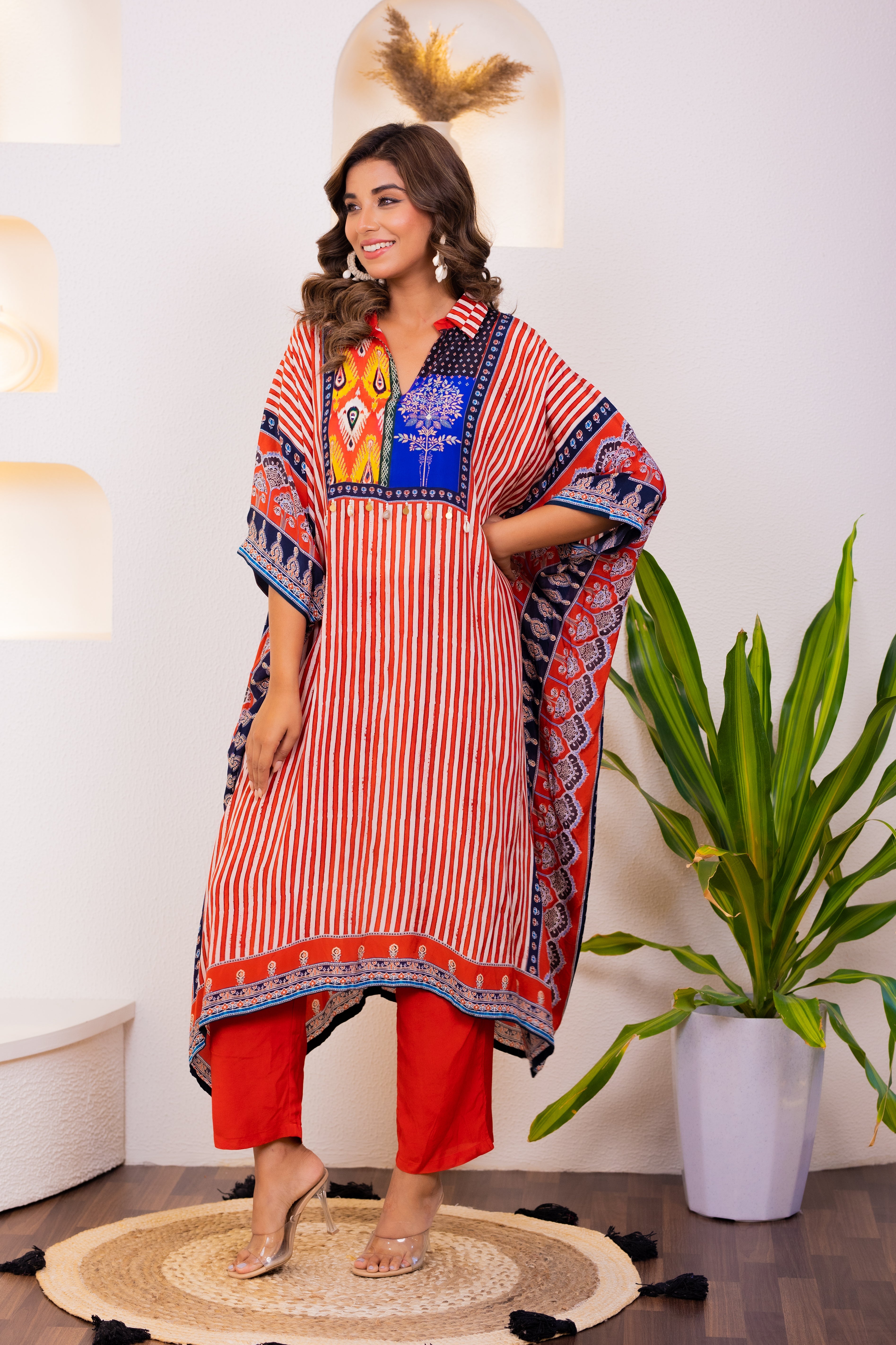 Maurya Scarlet Premium Muslin Kaftan Pant Set