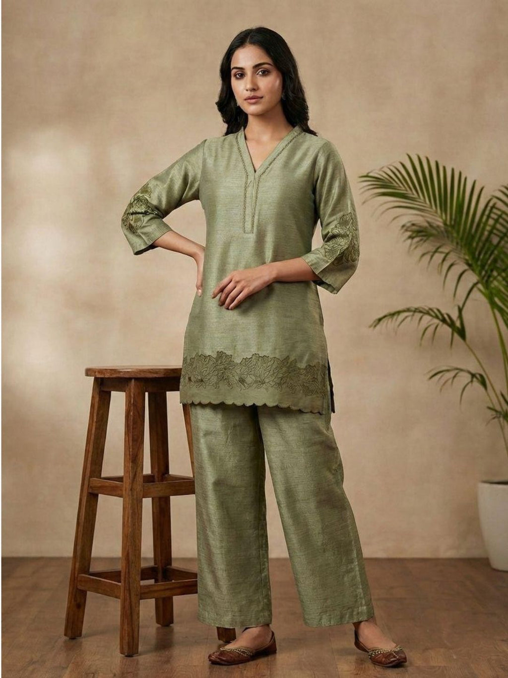 Prisha moss embroidery cotton co-ord set