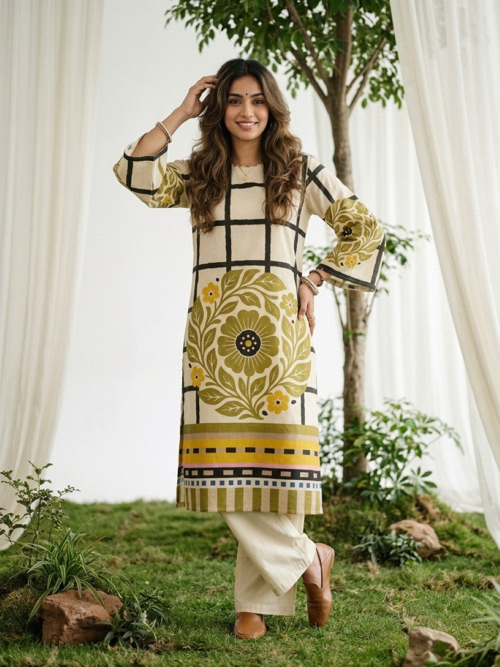 Virosh sunglow cotton printed Kurta Pant set