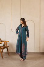Karen cyan printed kurta pant set