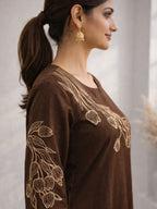 Mishka Coffee Embroidered Kurta Pant Set