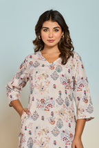 Bindiya Pearl Linen Printed Kurta Pant Set