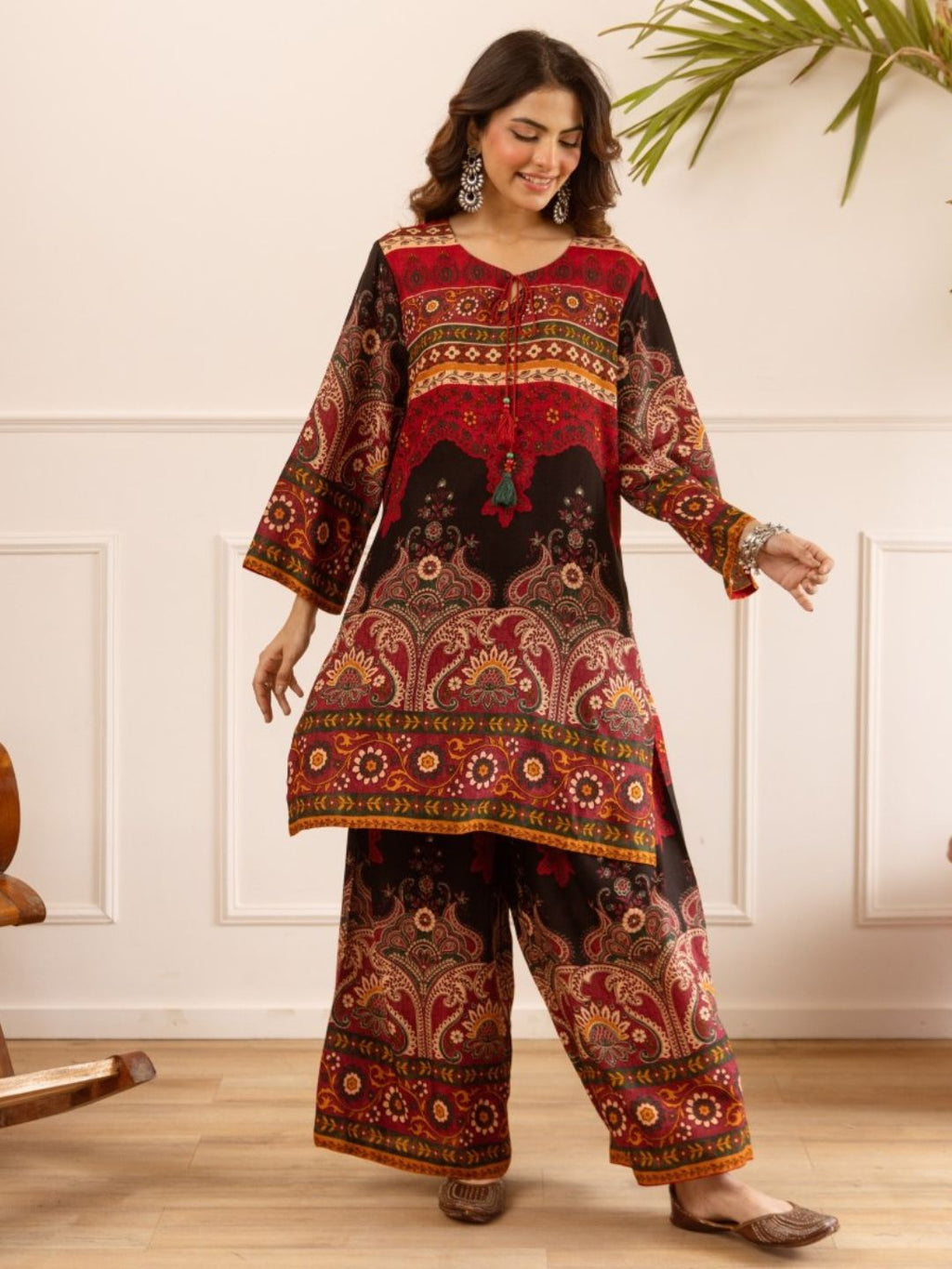 Karen carmine printed co-ord set