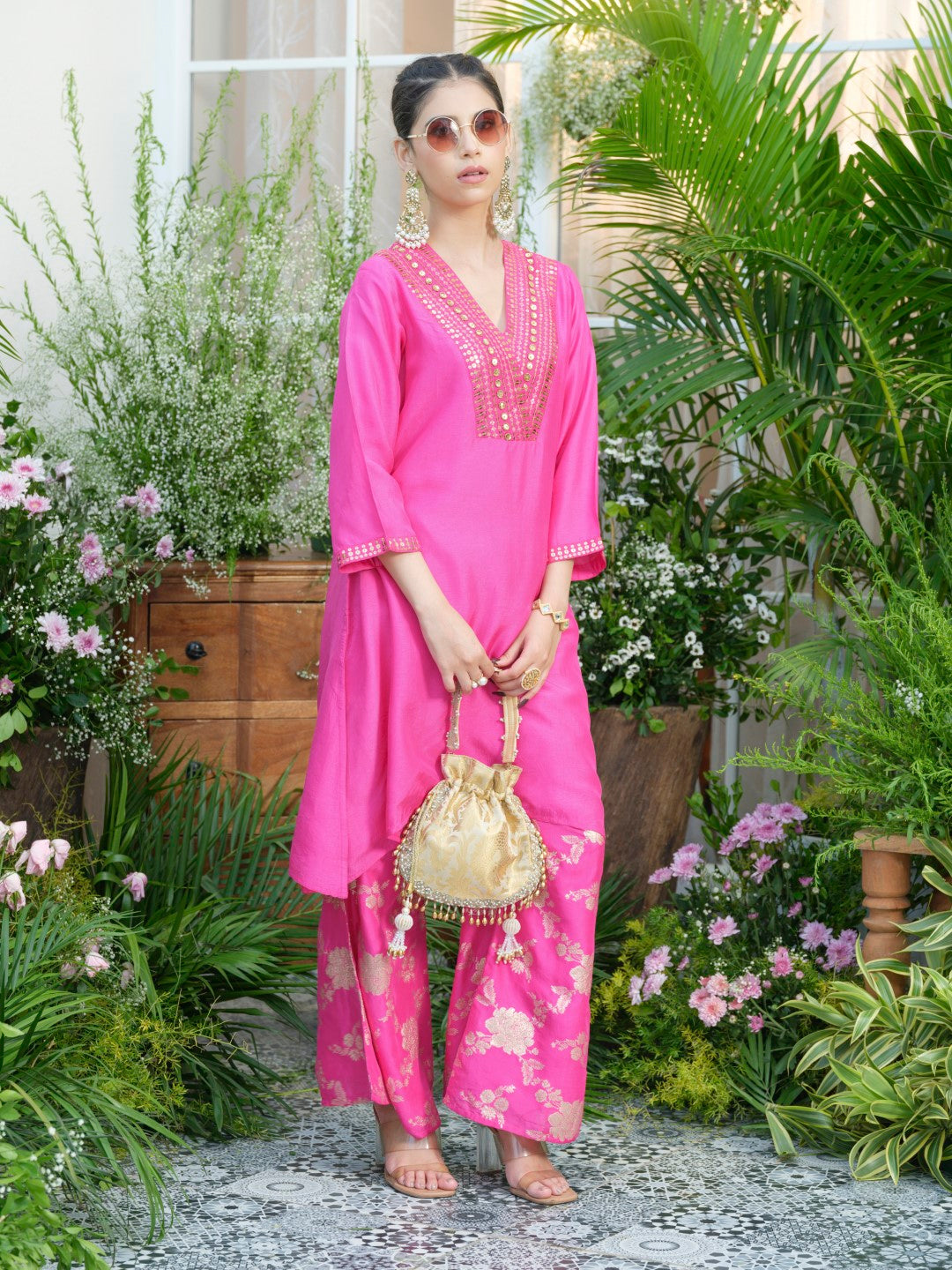 Meera Rose Premium Fusion Set with Jacquard Pants