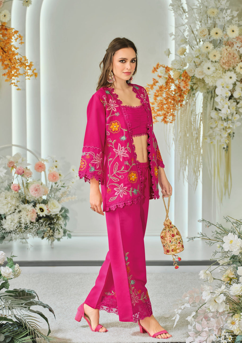 Aditri rose full work fusion wear co-ord set