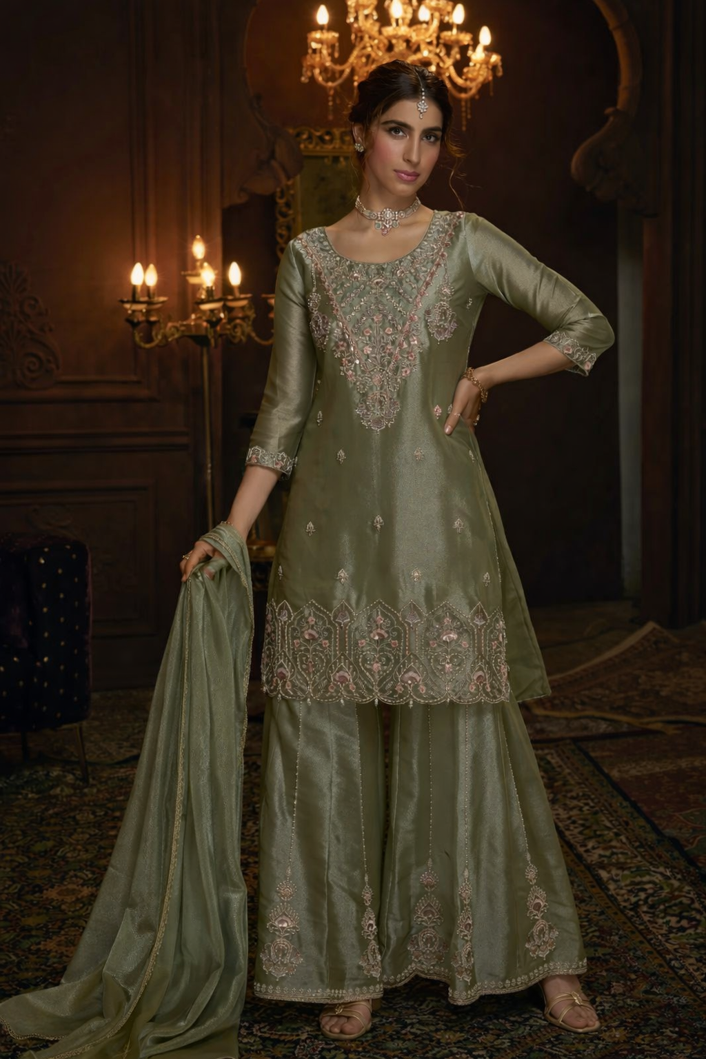 Haniya pear full work sharara set