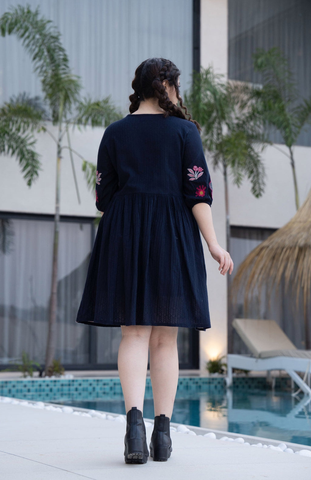 Hemal Azure Cotton Embroidery Dress