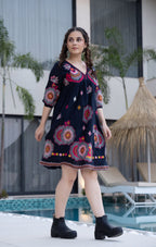 Hemal Azure Cotton Embroidery Dress