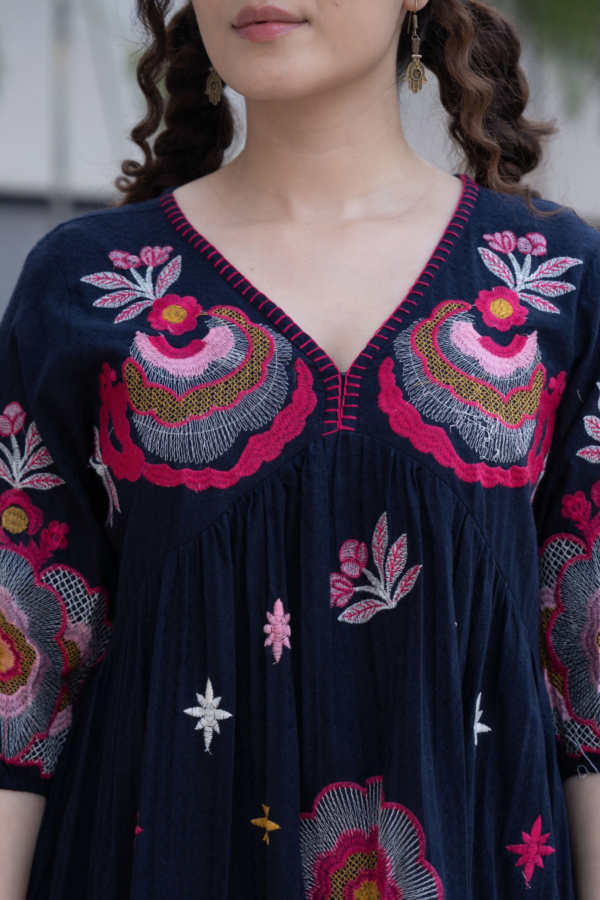 Hemal Azure Cotton Embroidery Dress