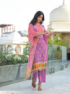 Mehna Lilac Full Heavy Work Kaftan Pant Set