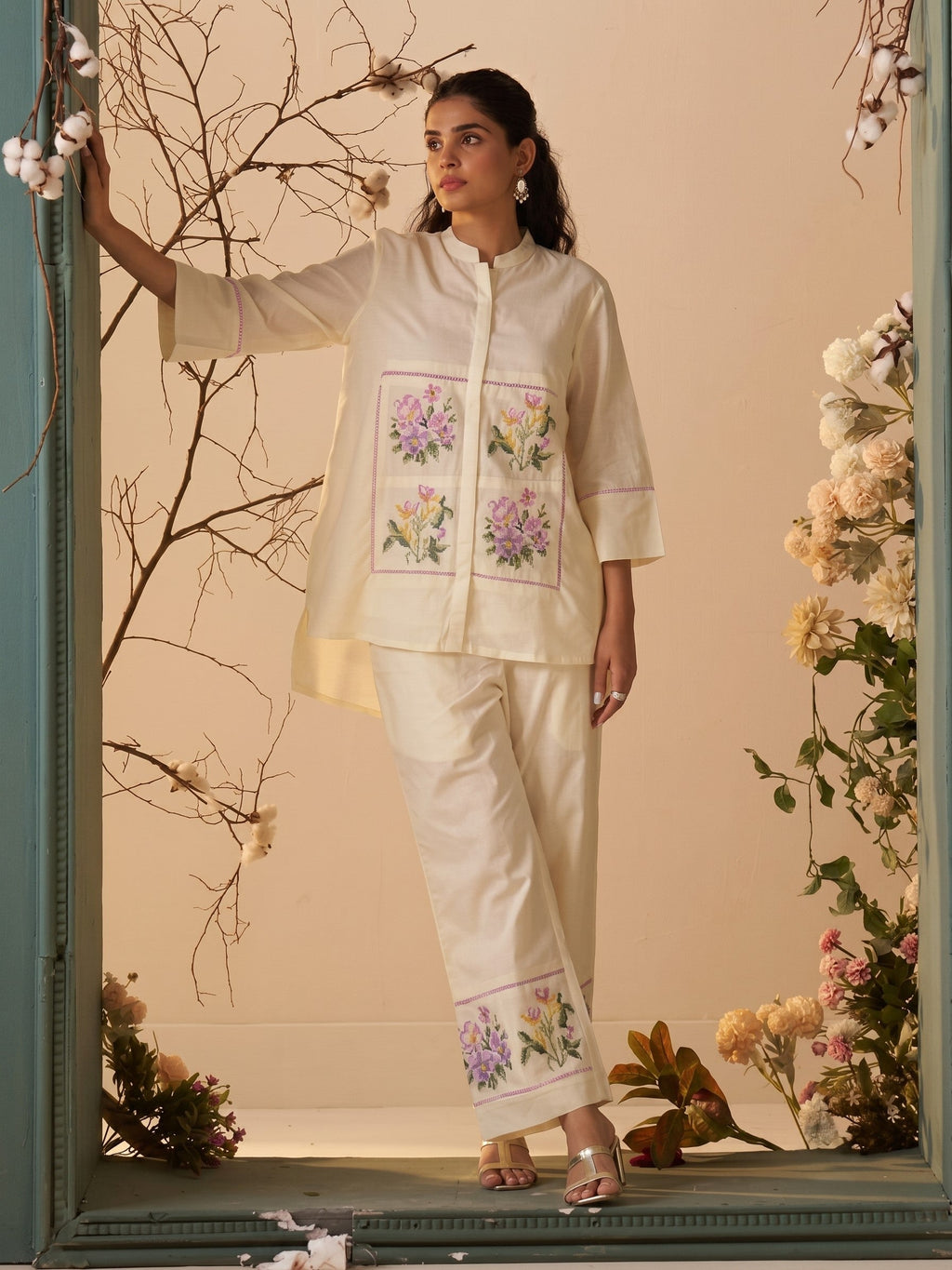 Tisca Harp embroidery Co-ord Set