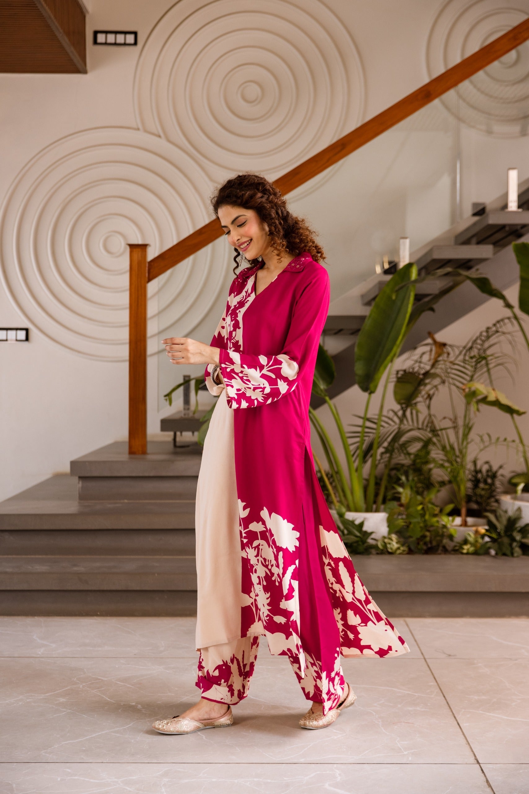 Kabool Fuchsia Bloom Printed Kurta pant set