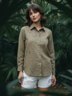 Ivanka olive embroidery cotton shirt