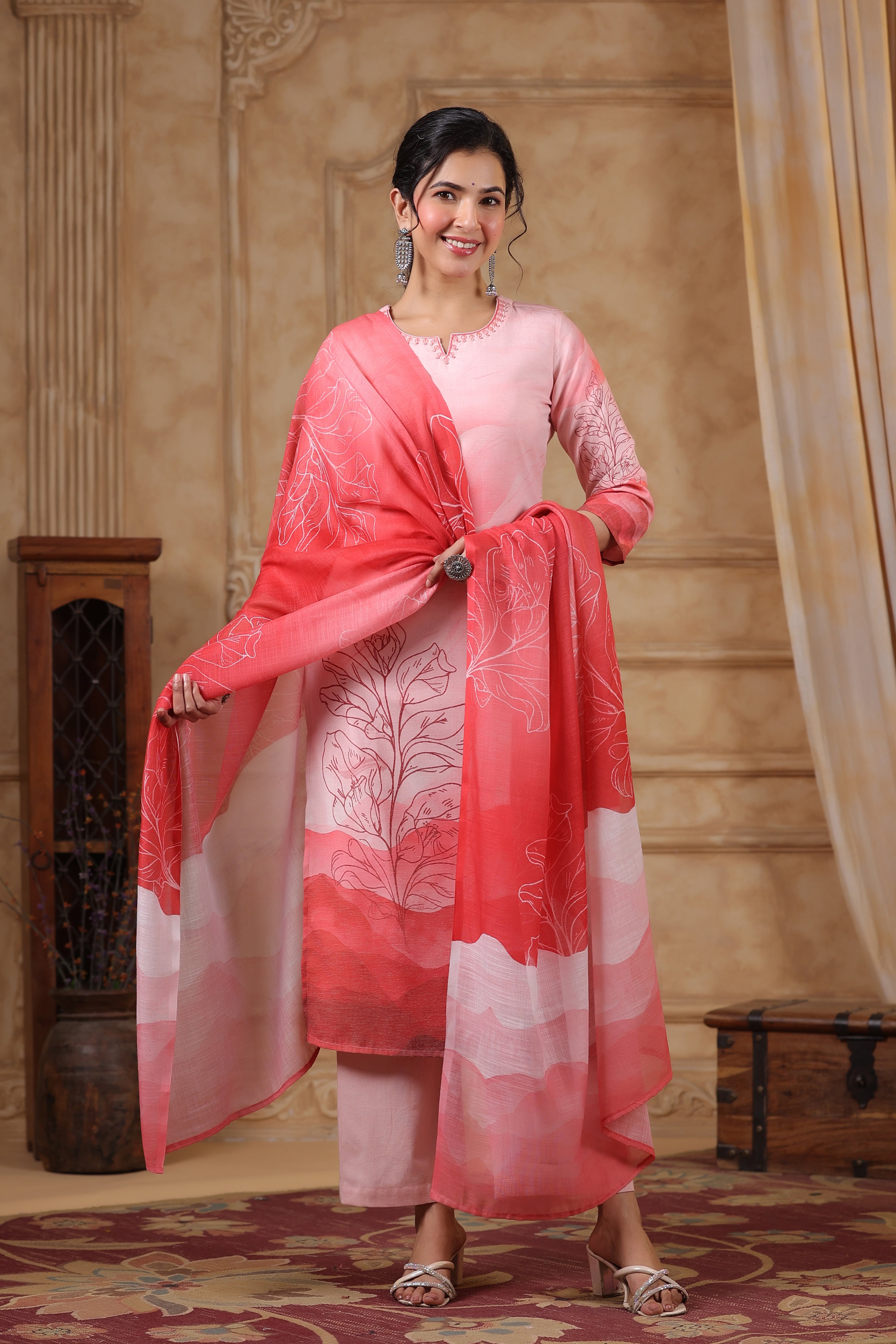 SAKSHI SCARLET PURE COTTON Linen SUIT SET