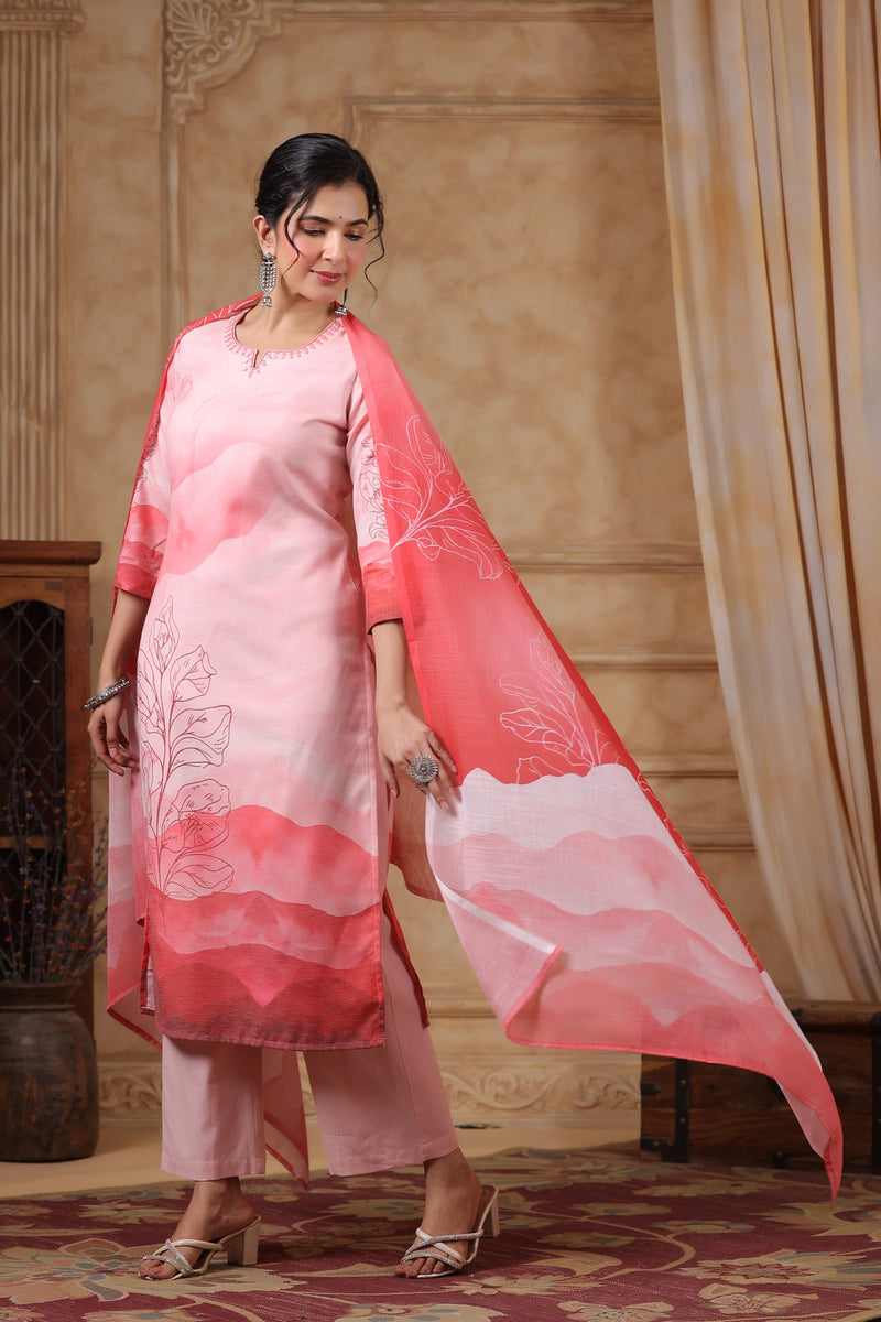 SAKSHI SCARLET PURE COTTON Linen SUIT SET