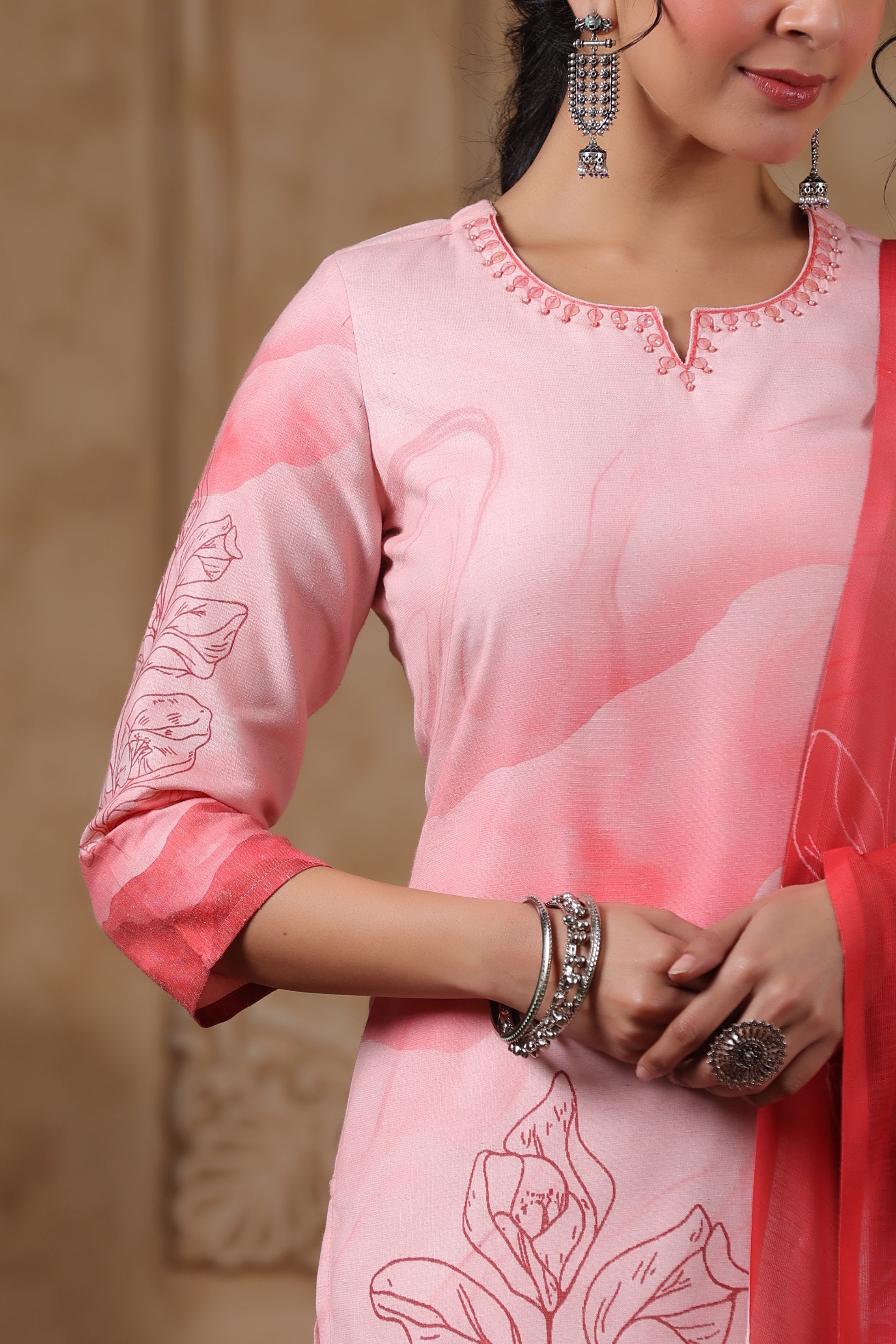 SAKSHI SCARLET PURE COTTON Linen SUIT SET