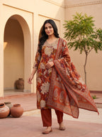 Hitakshi Rust Printed Work Suit Set
