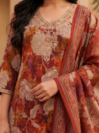 Hitakshi Rust Printed Work Suit Set