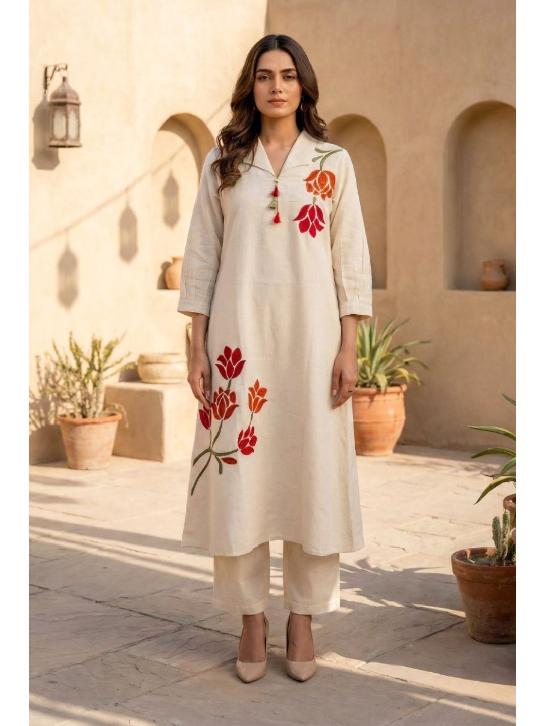Sargi Harp embroidery Cotton kurta pant set