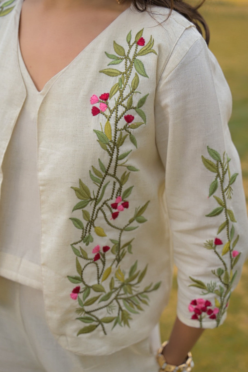 Mayri Pearl embroidery Cotton Jacket Co-ord set
