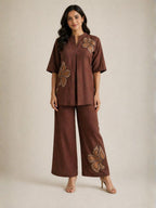 Drona russet embroidery cotton co-ord set