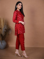 Kalindi Maroon Bandhej Co-ord Set
