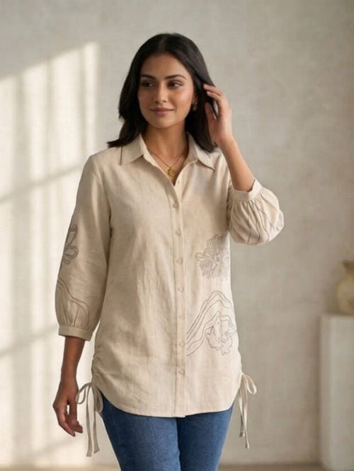 Drona patch embroidery cotton shirt